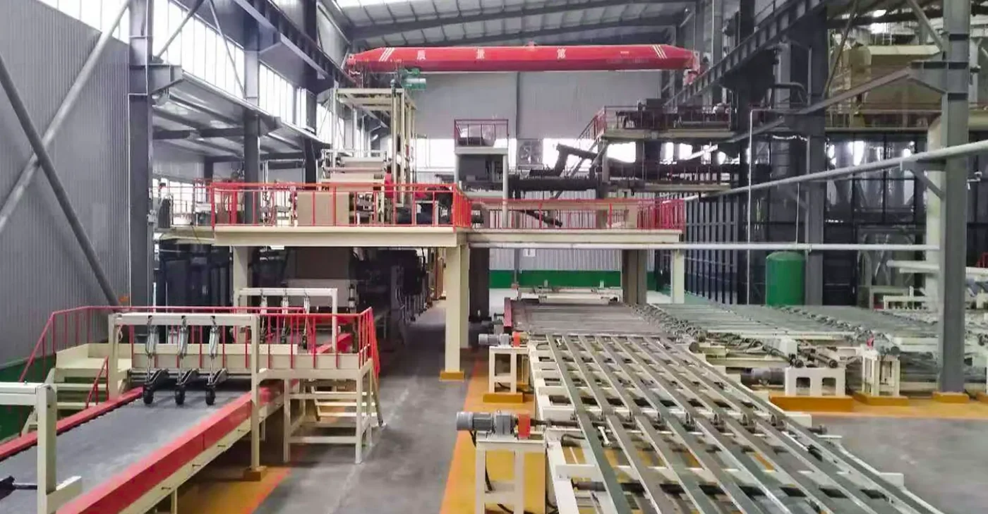 Building board production equipment inside the DEYI factory